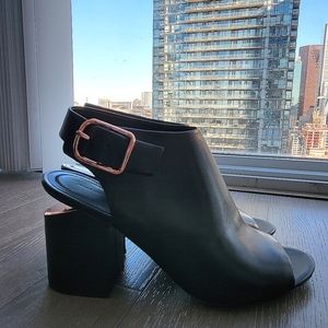 Alexander Wang Nadia Black and Rosegold Cut-Out Heel Leather Booties - Size 40